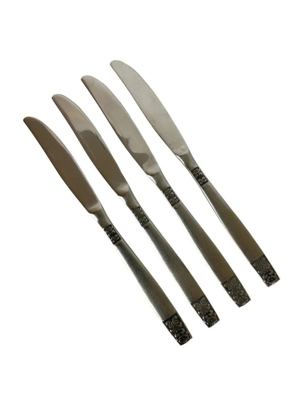 Rogers Stanley Roberts Danesmore 4 Dinner Knives Satin Stainless Flatware 1970s